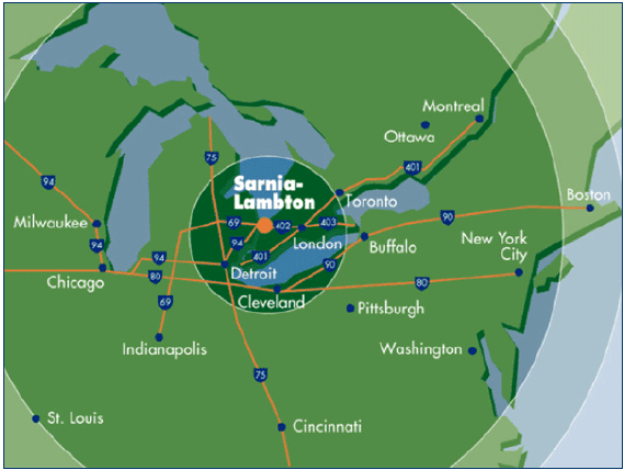 Sarnia-Lambton location on a map